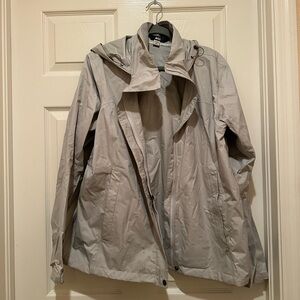 REI Light Gray Hooded Rain Jacket
